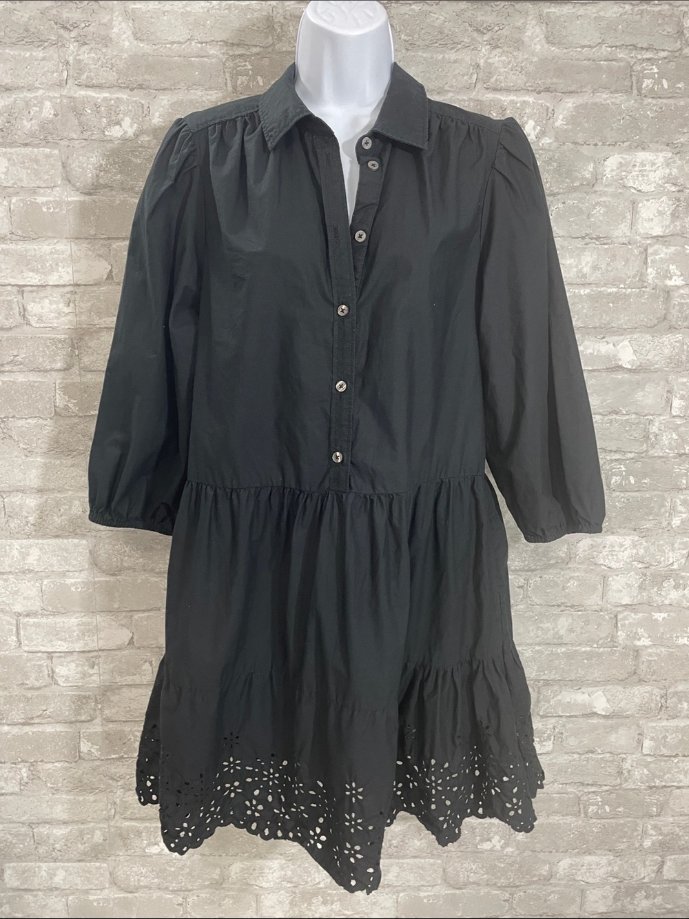 GAP Black Button-Front Eyelet-Hem Mini Dress